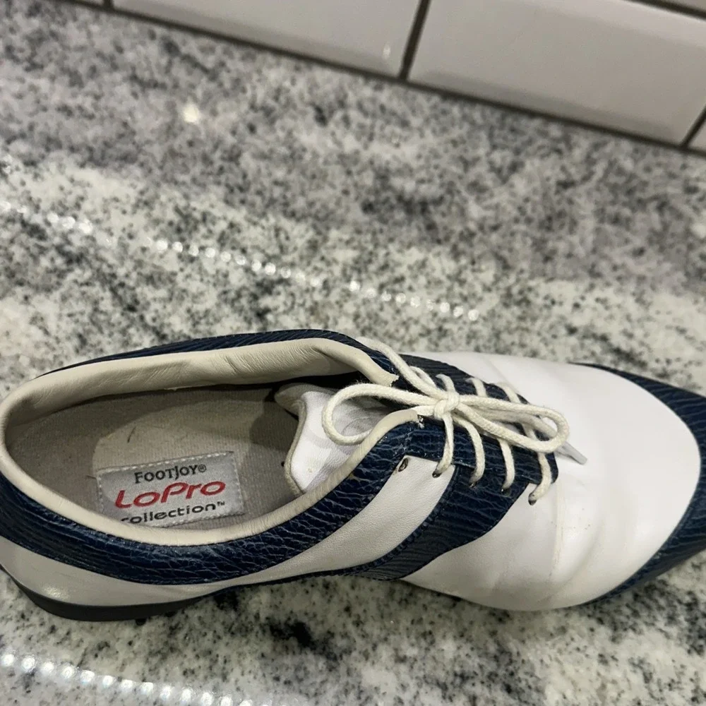 FOOTJOY WOMEN LOPRO GOLF SHOES WHITE/Teal BLUE OXFORD‎ SIZE 8 SB Preppy Leather